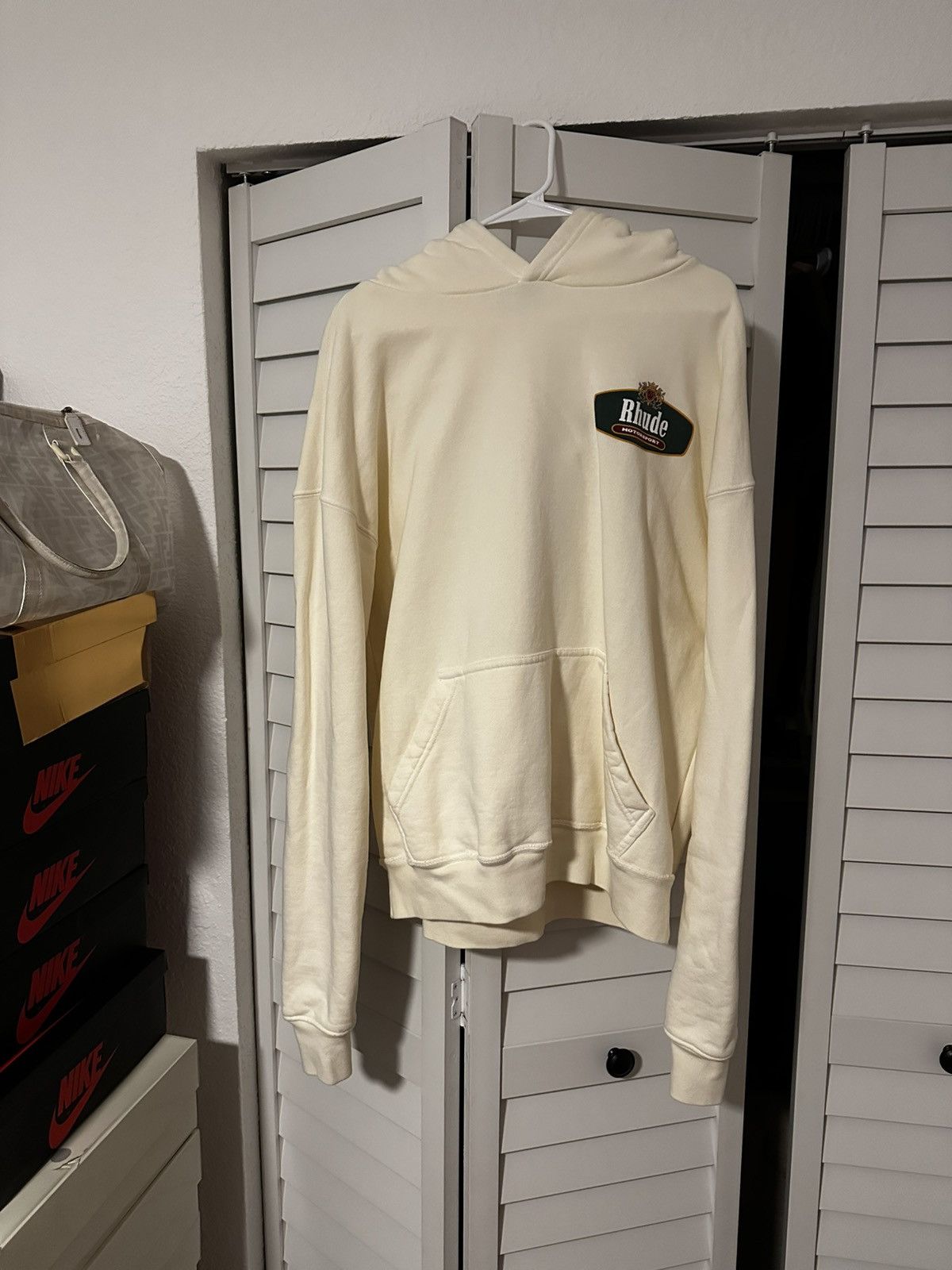 Rhude Rhude Motorsport Hoodie Cream Size US S / EU 44-46 / 1 - 1 Thumbnail