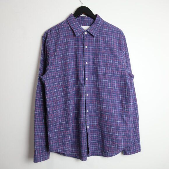 American Eagle Outfitters American Eagle Purple Plaid Classic Fit Long Sleeve Flannel Size US L / EU 52-54 / 3 - 1 Thumbnail