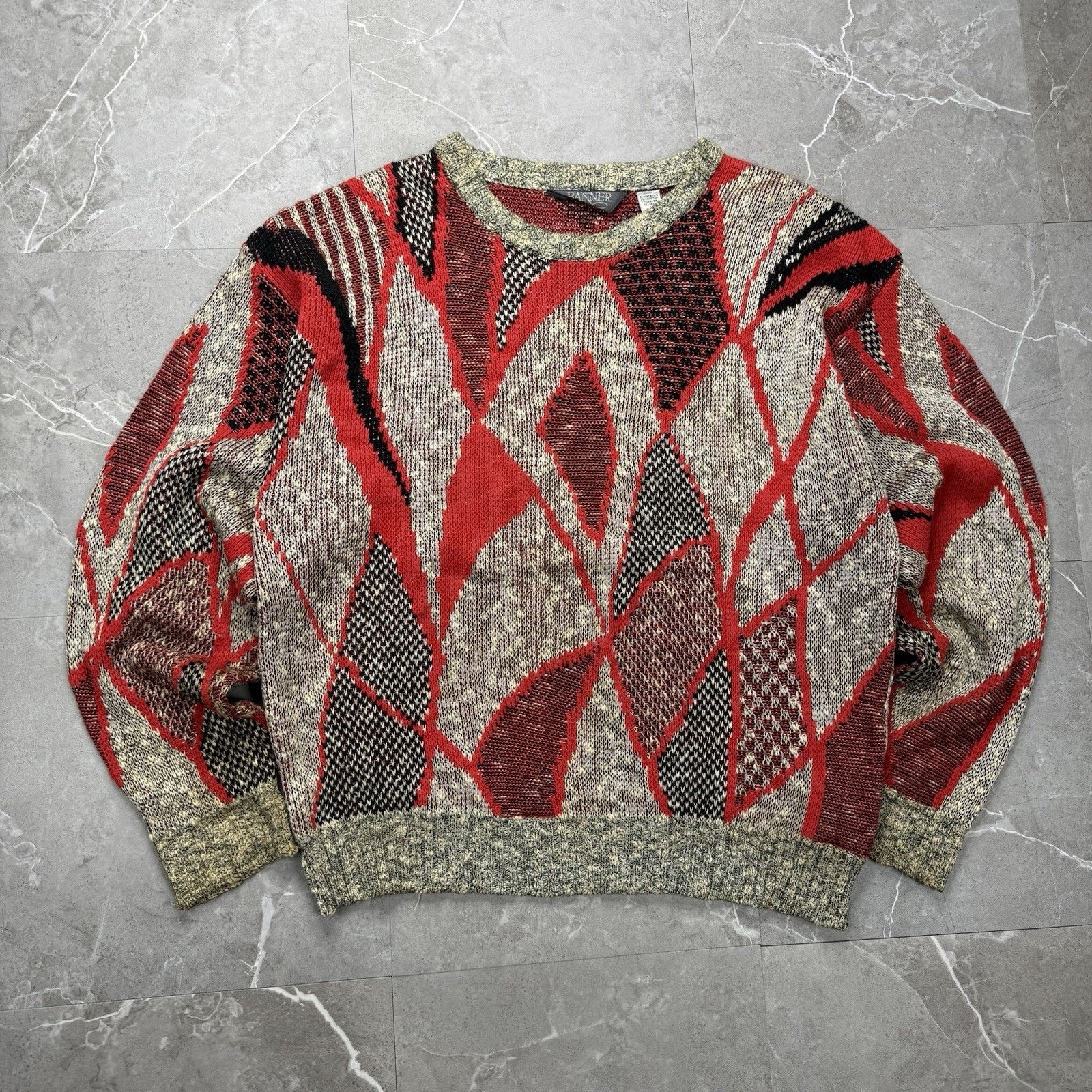 Vintage Vintage Banner Red Abstract Pattern Knit Sweater Large Size US L / EU 52-54 / 3 - 2 Thumbnail