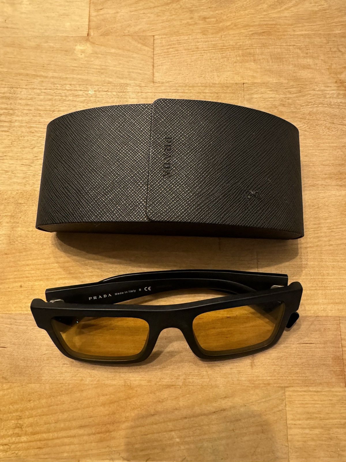 image of Prada Square, Yellow-Tinted Sunglasses in Black, Men's
