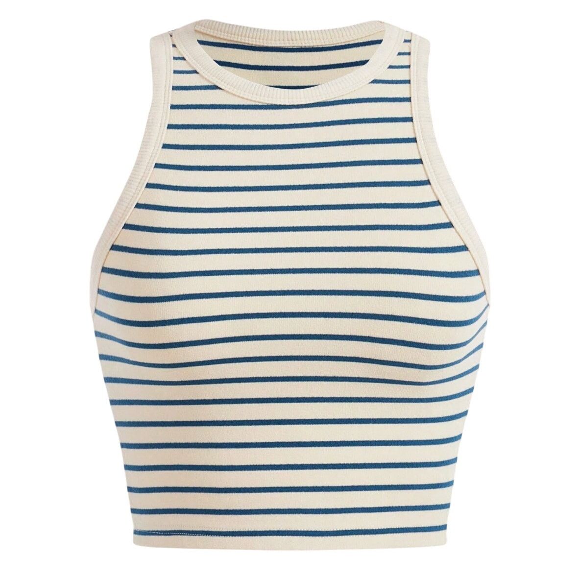Shein Cropped Striped Tank Top in White/Blue, Size M Size M / US 6-8 / IT 42-44 - 1 Thumbnail