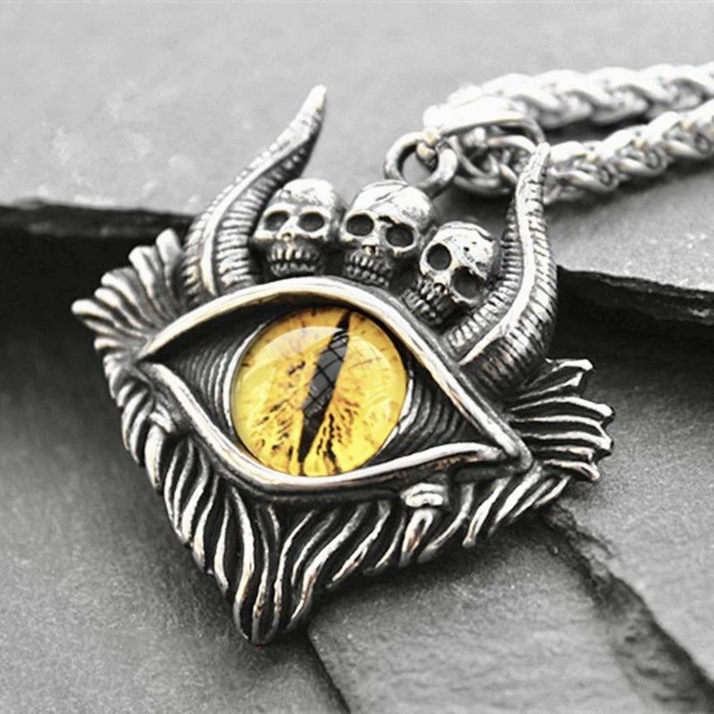 Vintage Retro Yellow Demon Eyes Necklace Size ONE SIZE - 3 Thumbnail