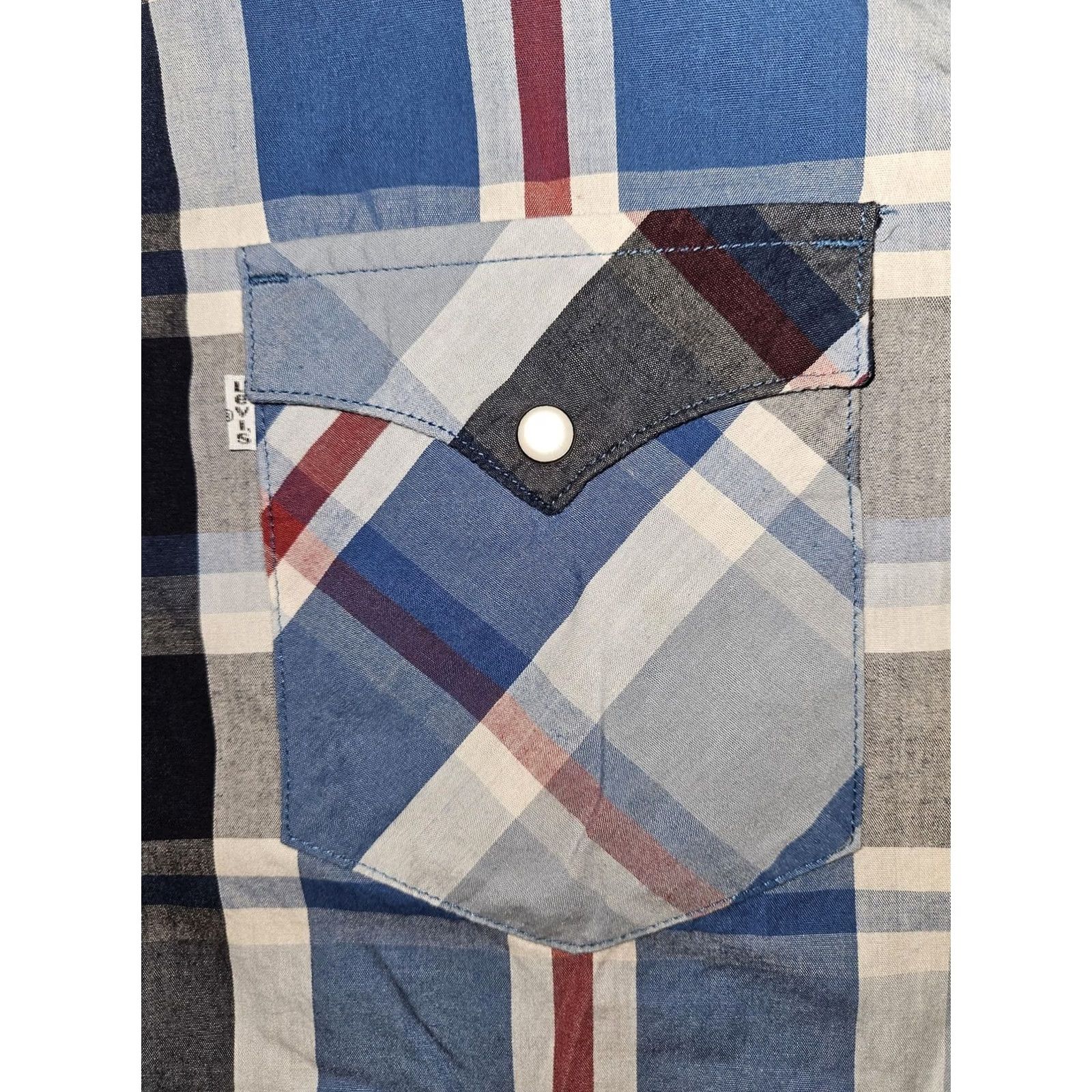 Levi's Levis Shirt Mens Large Blue Red Plaid Pearl Snap Western Long Sleeve Cowboy Size US L / EU 52-54 / 3 - 6 Thumbnail
