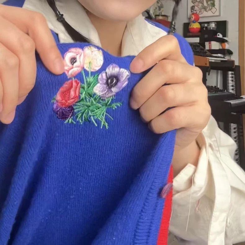 Kenzo KENZO Blue embroidered floral knit vest vintage Size S / US 4 / IT 40 - 3 Thumbnail