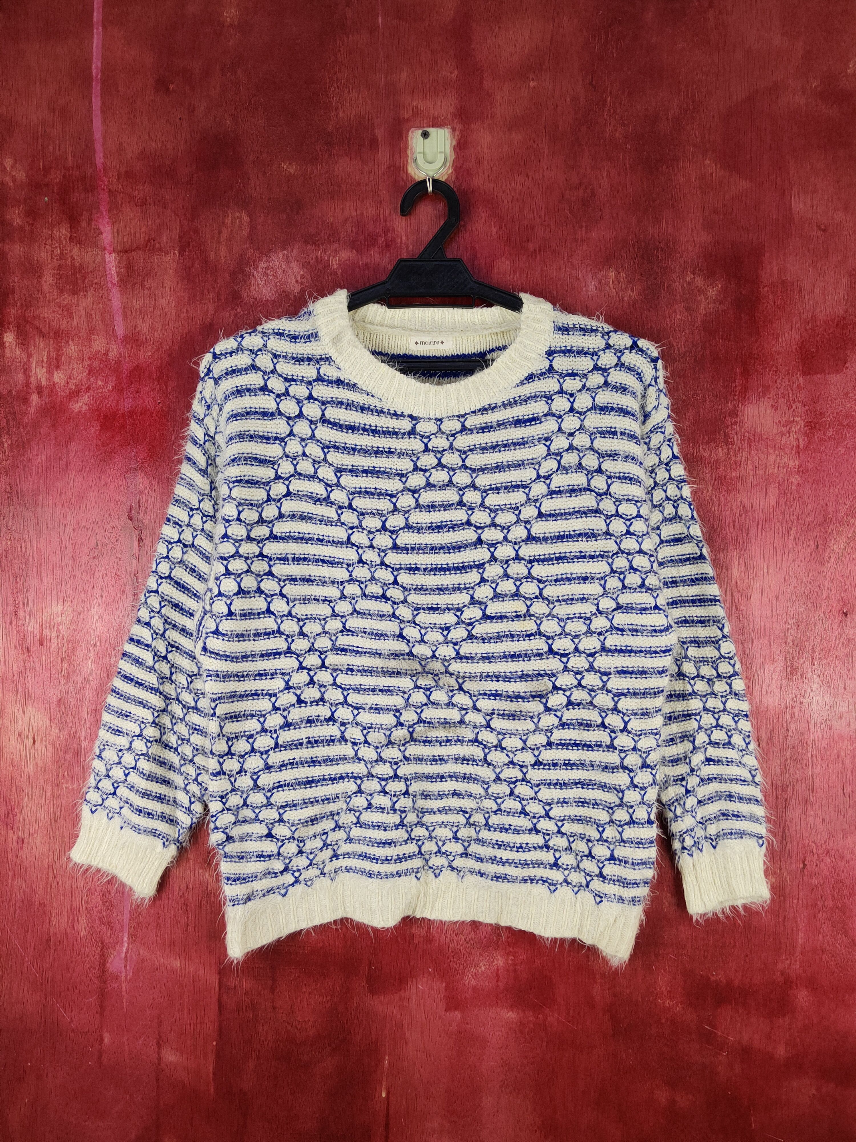 Homespun Knitwear Meirire Blue White Shag Shaggy Fur Mohair Knitwear #2001 Size S / US 4 / IT 40 - 1 Thumbnail