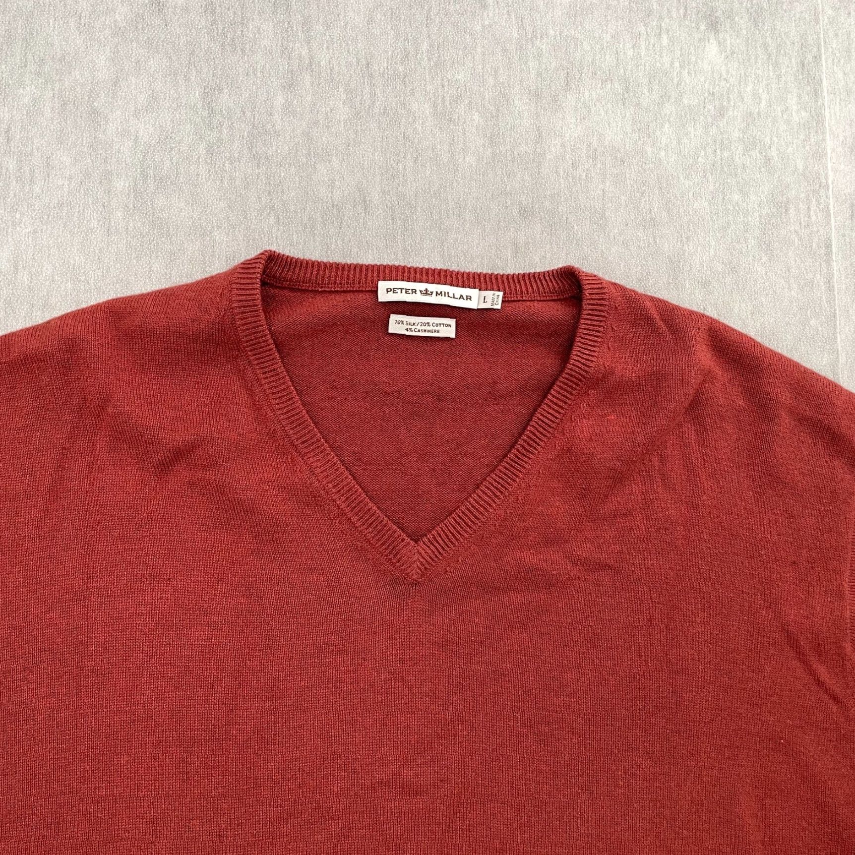 Peter Millar Peter Millar Cashmere Cotton Silk Sweater Pullover Adult Large Orange Solid Long Sleeve V-Neck Golf Mens Size US L / EU 52-54 / 3 - 3 Thumbnail