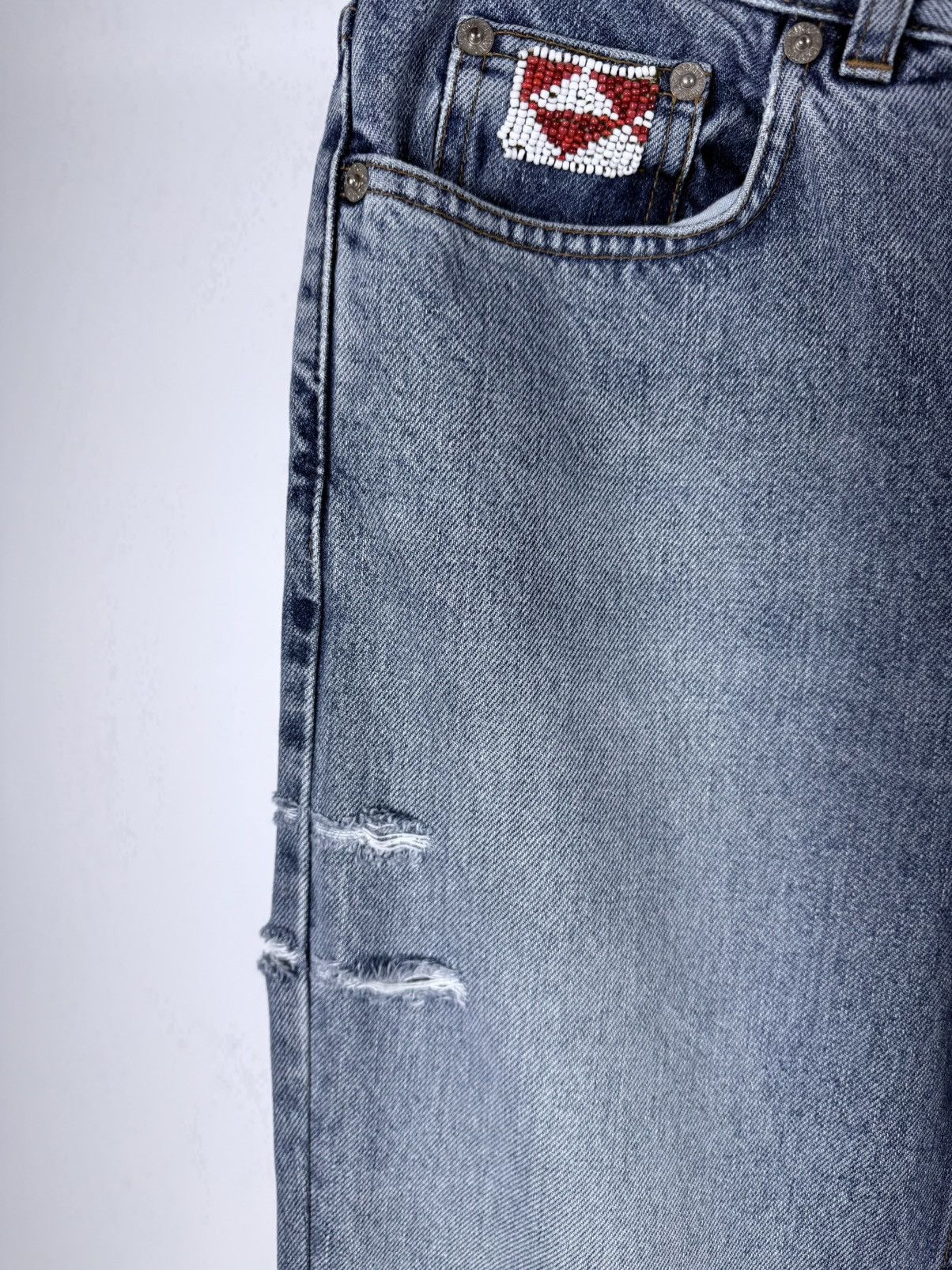 Gucci S/S 1999 Distressed Aztec Beaded Denim Jeans Size US 28 / EU 44 - 4 Thumbnail