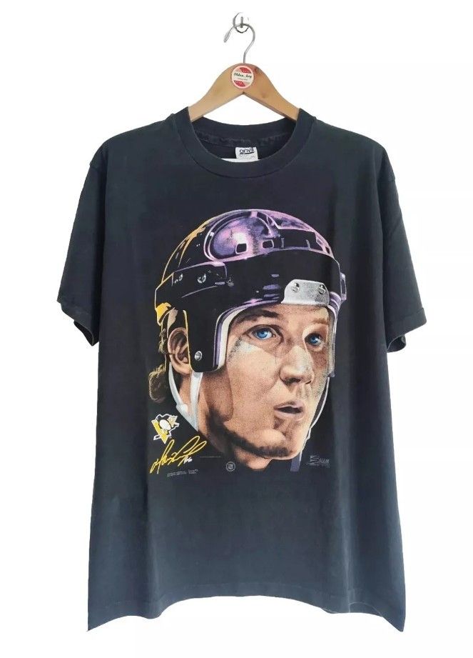 image of Anvil x Nfl Vintage Mario Lemieux Big Face 90's T-Shirt in Black, Men's (Size XL)