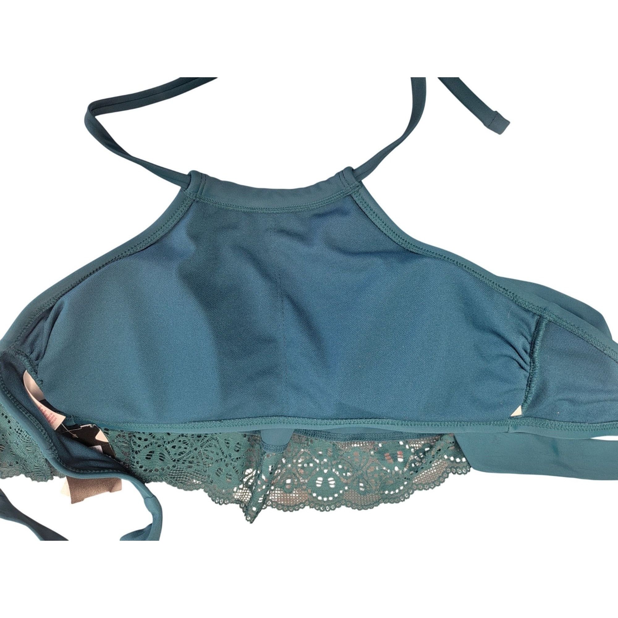 Other Teal Halter Bikini Top With Lace Trim Women's Swimwear Size Size L / US 10 / IT 46 - 6 Thumbnail