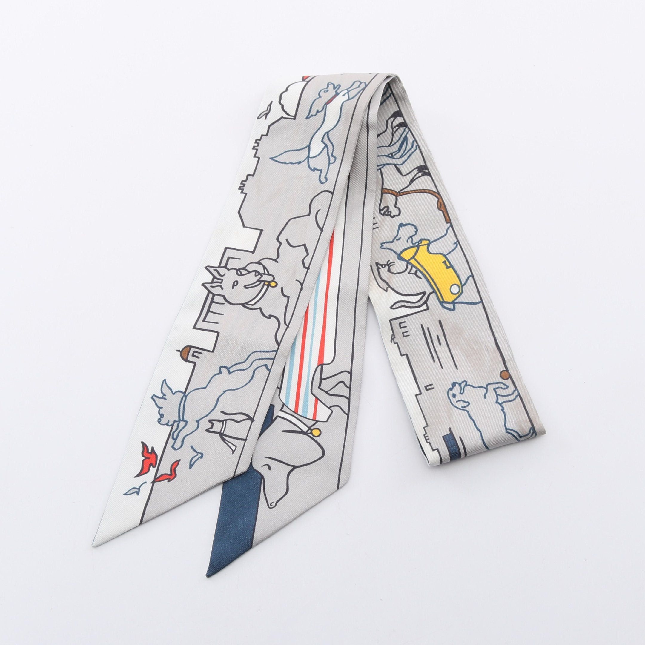 Hermes Hermes Twilly Parisian Dog Scarf Silk Gray Multicolor Size ONE SIZE - 1 Thumbnail