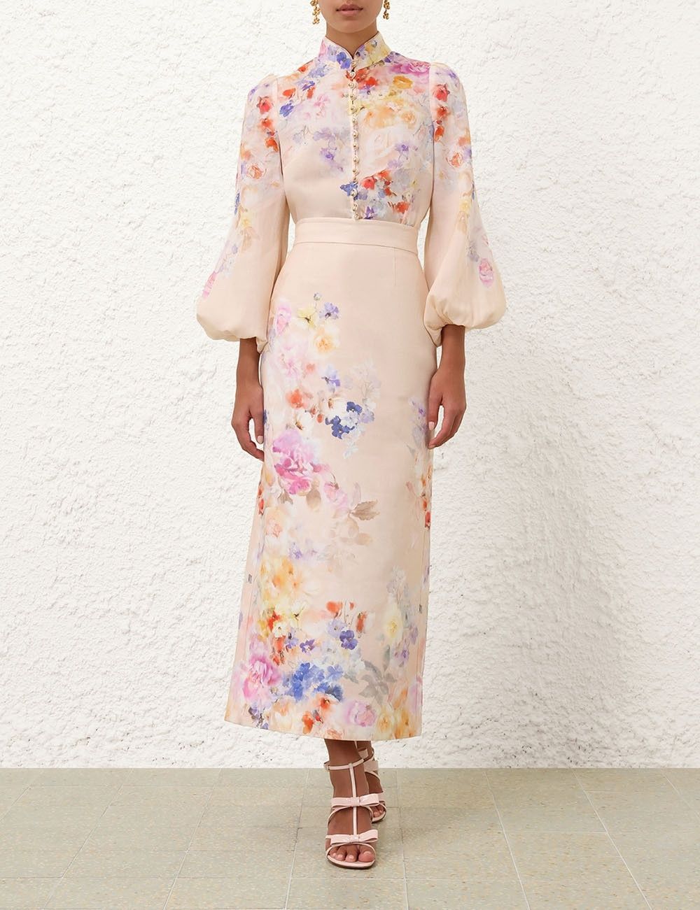 Zimmermann oc11z1025 Crush Pencil Midi Skirt in Multicolor Size 26" / US 2 / IT 38 - 2 Thumbnail