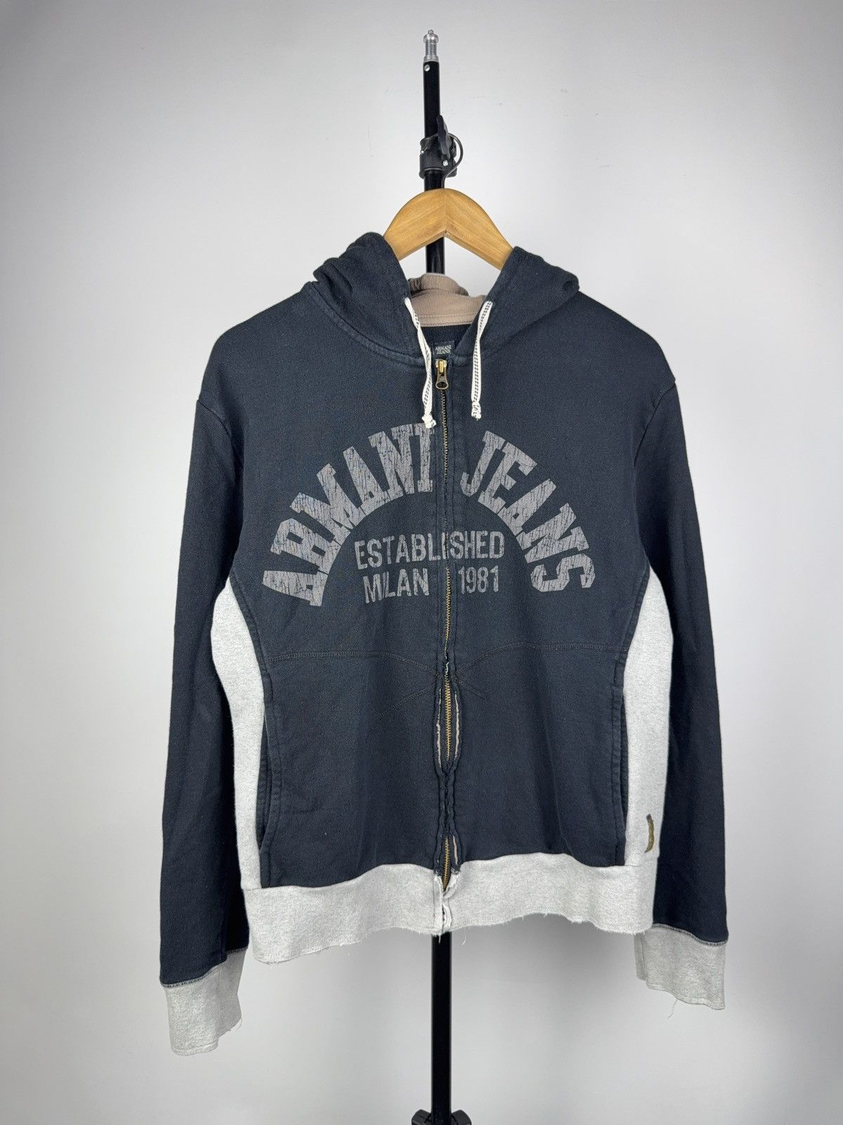 Armani Vintage 00s Retro Distressed Armani Jeans Luxury hoodie Y2K Size L / US 10 / IT 46 - 1 Thumbnail