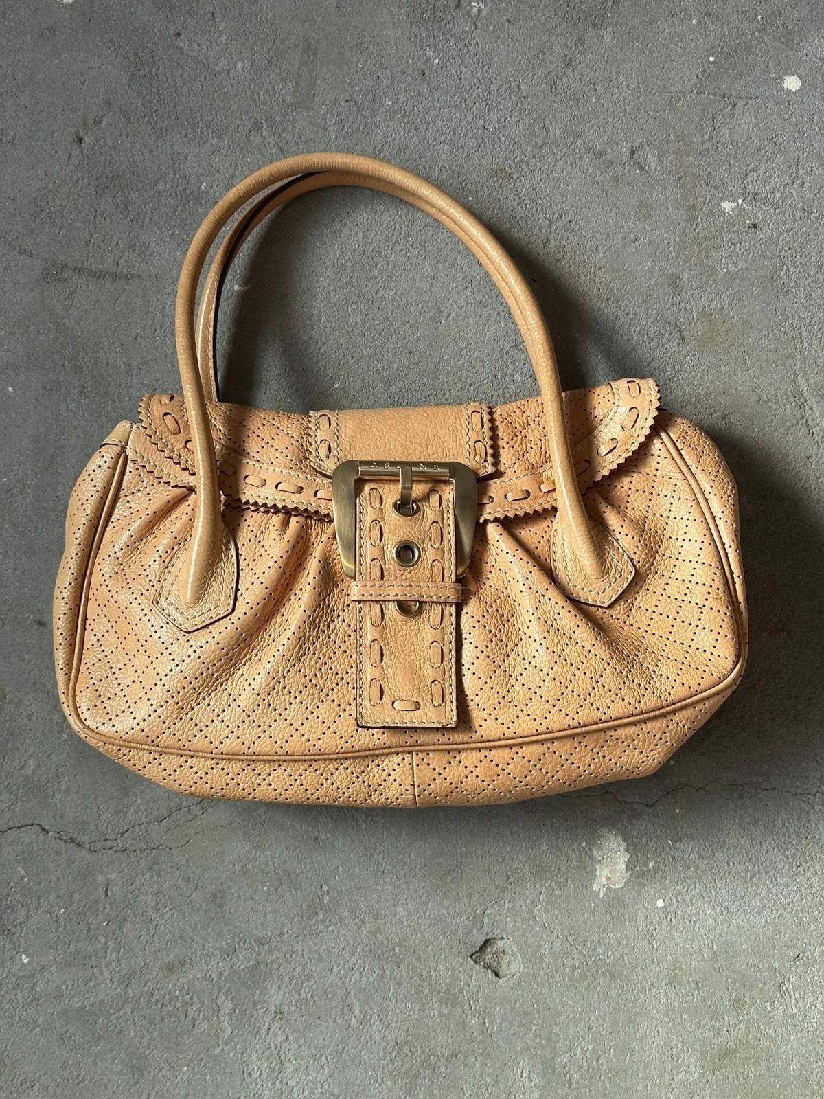 Celine Perforated Leather Shoulder Bag Beige