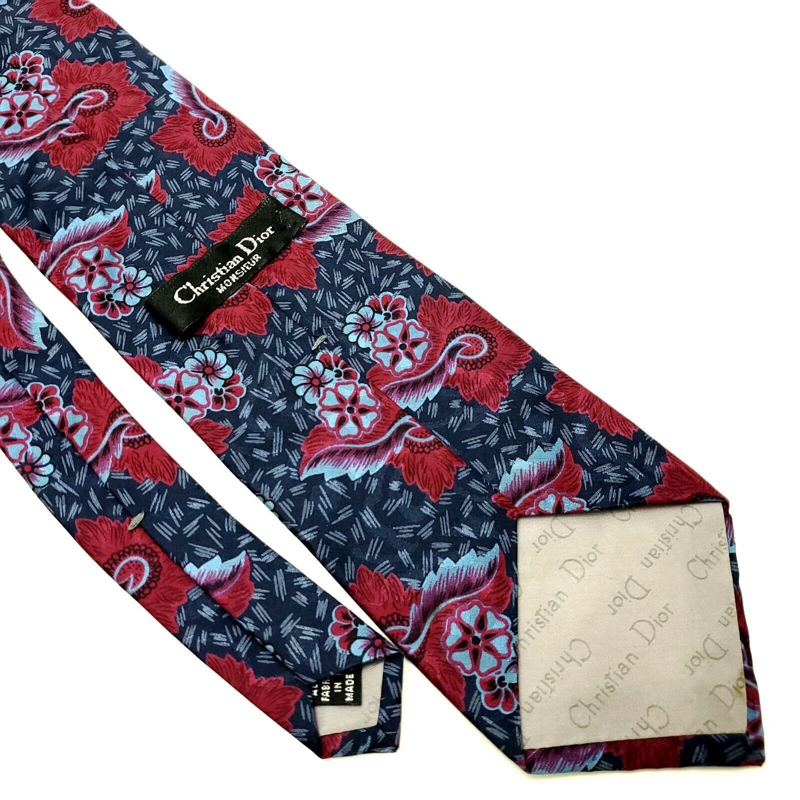 Christian Dior Monsieur Christian Dior Silk Tie Print Red Abstract Short Size ONE SIZE - 5 Thumbnail