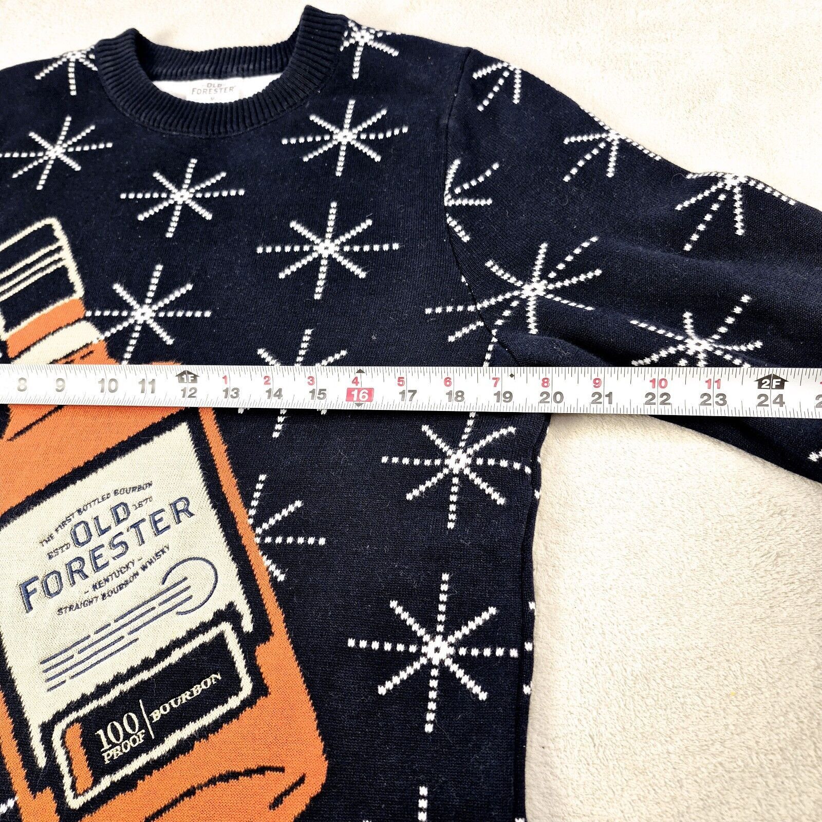 (+)PEOPLE Old Forester Bourbon Ugly Christmas Sweater Blue Orange MED Size US M / EU 48-50 / 2 - 3 Thumbnail
