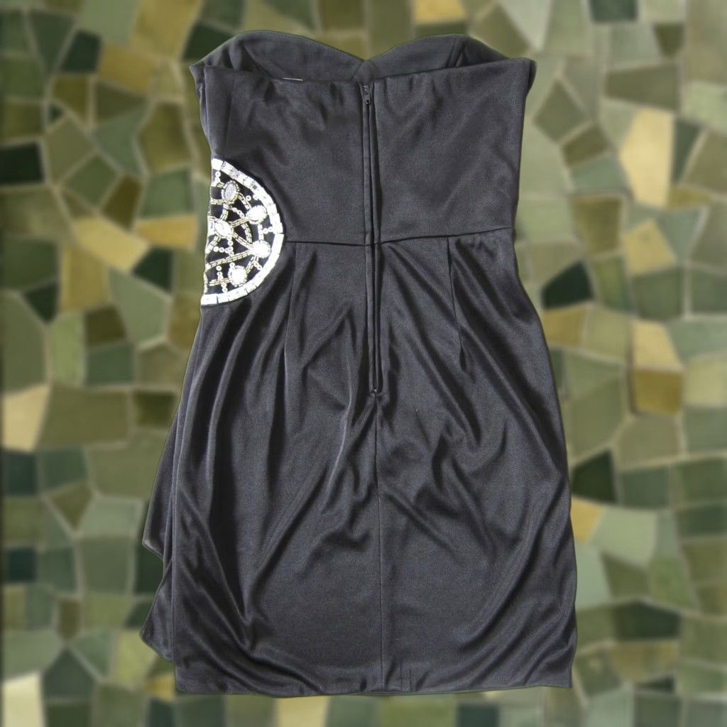 Vintage Teeze Me Black Satin Stretch Diamond Jewel Ruched Strapless Prom Party Dress M Womens Dress Size M / US 6-8 / IT 42-44 - 1 Thumbnail