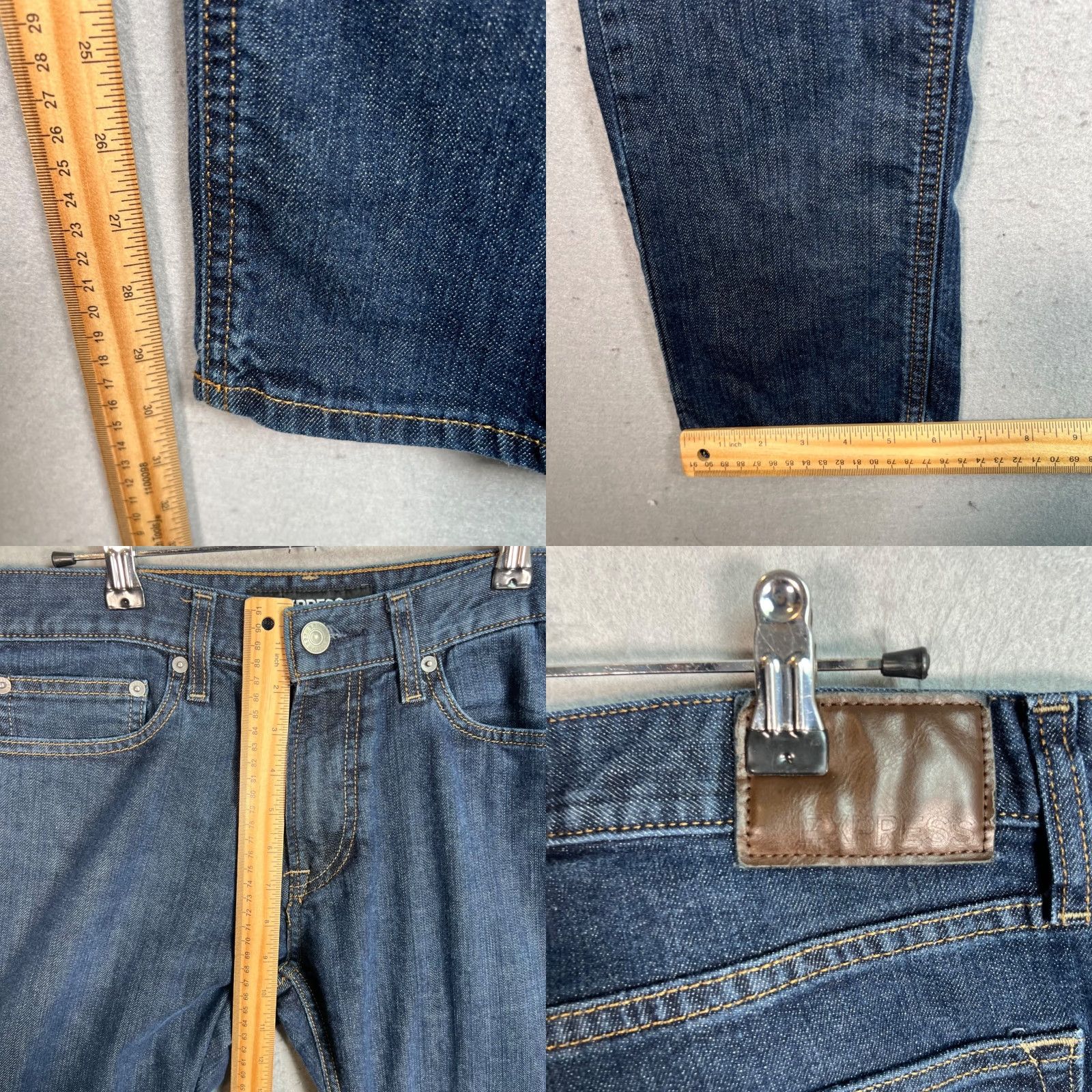 Express Express Jeans Mens Size 32 x 32 Blue Dark Wash Slim Stretch Denim Jeans 5-Pocket Straight Style Casual Regular Fit Size US 32 / EU 48 - 8 Thumbnail