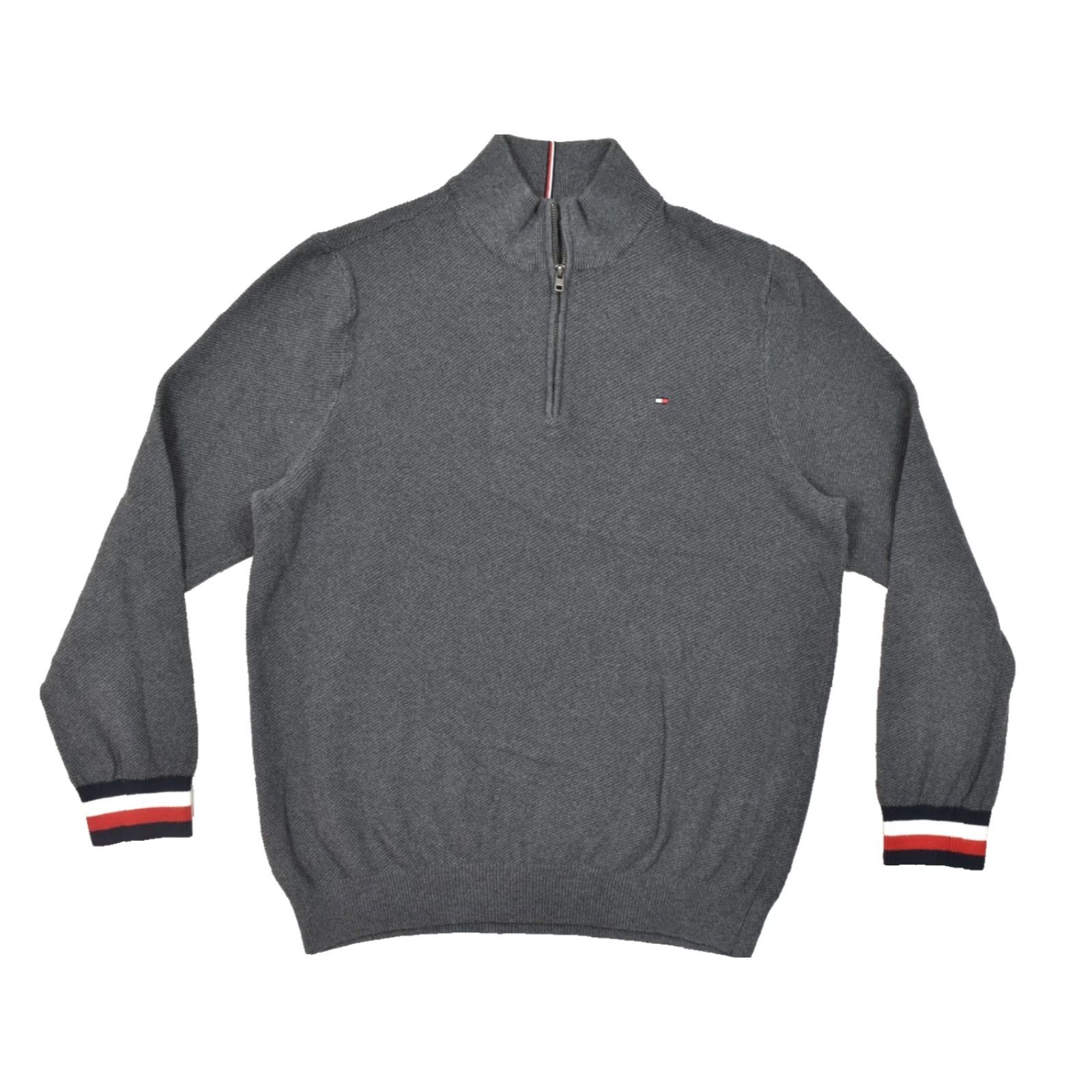 Tommy Hilfiger Tommy Hilfiger Men's XXL Gray Cotton Knit Pullover Sweater 1/4 Zip Flag Logo Rib Size US XXL / EU 58 / 5 - 2 Thumbnail
