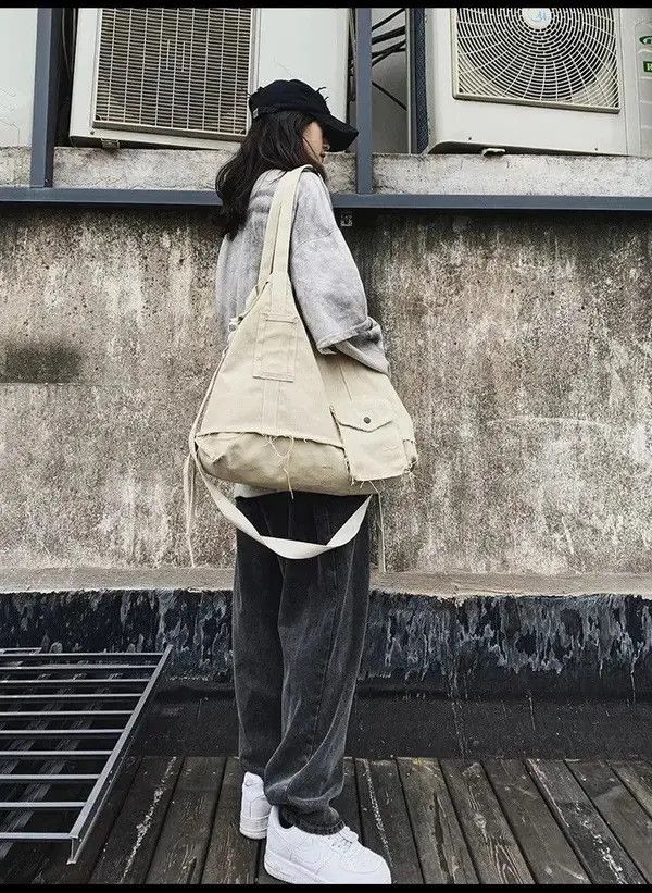 Vintage Tote Bag Canvas Single Vintage Solid Hasp Shoulder Bag Size ONE SIZE - 2 Thumbnail