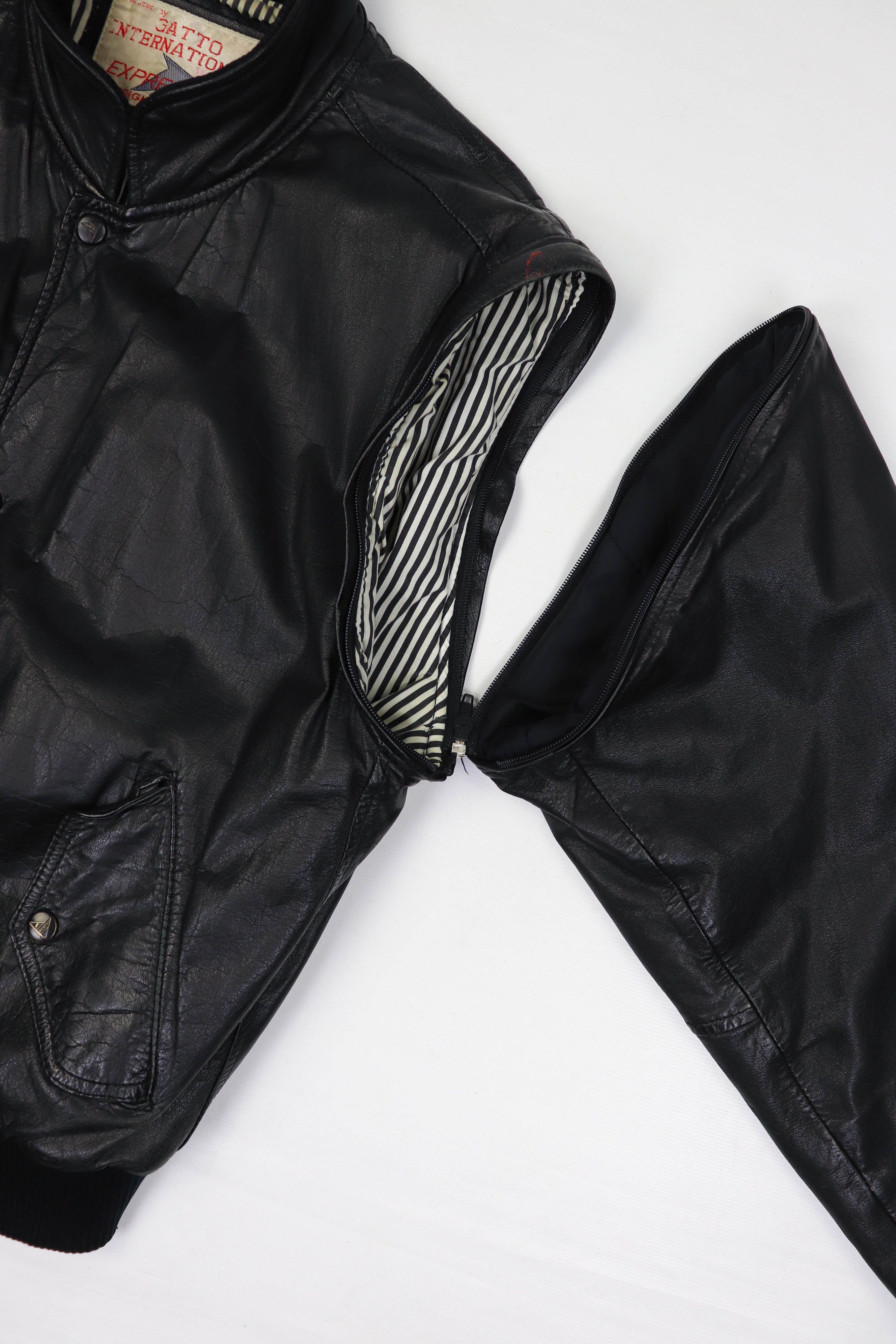 Vintage 90s Vintage Gatto Design Black Leather Bomber Jacket / Vest Size US M / EU 48-50 / 2 - 12 Thumbnail
