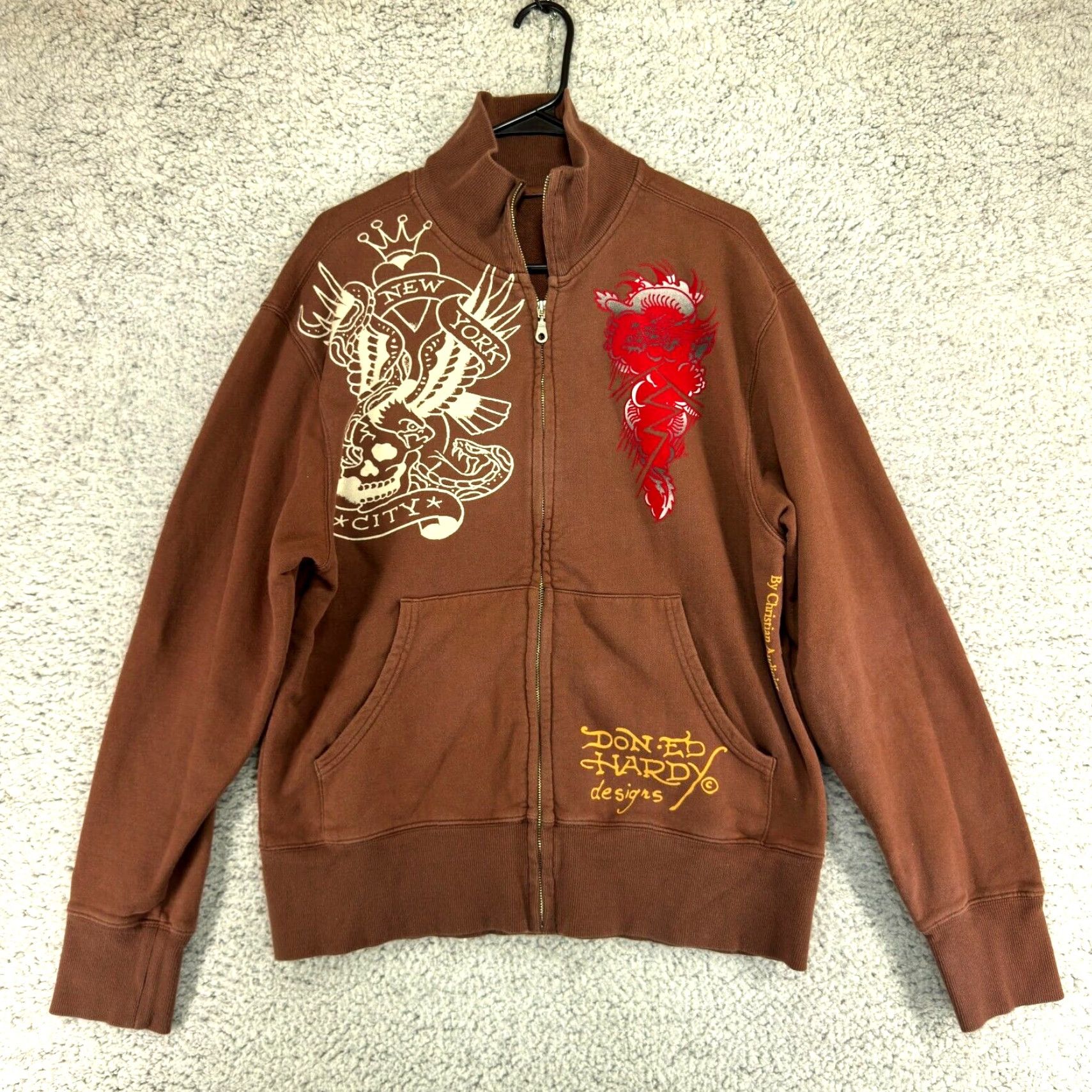 Ed Hardy VINTAGE Ed Hardy Sweatshirt Full Zip Brown Mock Neck Eagle Dragon New York City XL Mens Size US XL / EU 56 / 4 - 3 Thumbnail
