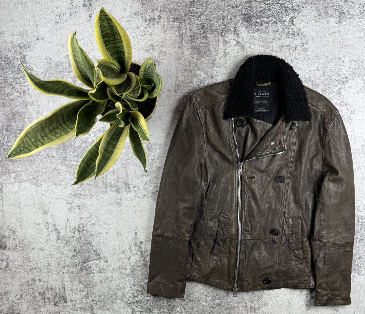 Allsaints AllSaints SpitalFields Biker Brown Men’s M Size Zip Leather Bomber Jacket Coat Size US M / EU 48-50 / 2 - 1 Thumbnail