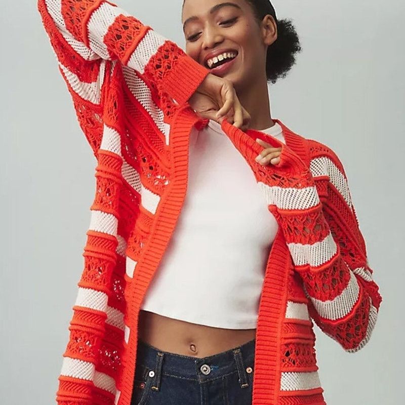 Anthropologie Maeve Anthropologie Women Wool Striped Knit Cardigan Sweater Size S / US 4 / IT 40 - 1 Thumbnail