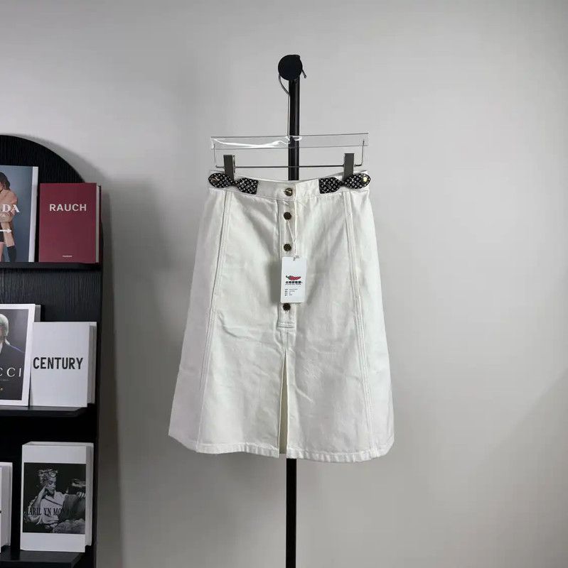 Louis Vuitton Louis Vuitton White Cotton Midi Skirt 0089 Size 23" - 1 Thumbnail