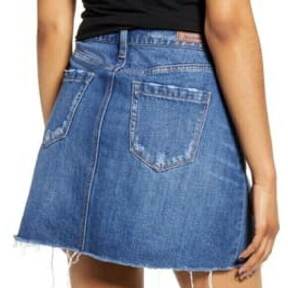 BLANKNYC ⭐BLANKNYC Womens Size 27 Denim Mini Skirt Zip Front Raw Hem Size 29" - 3 Thumbnail