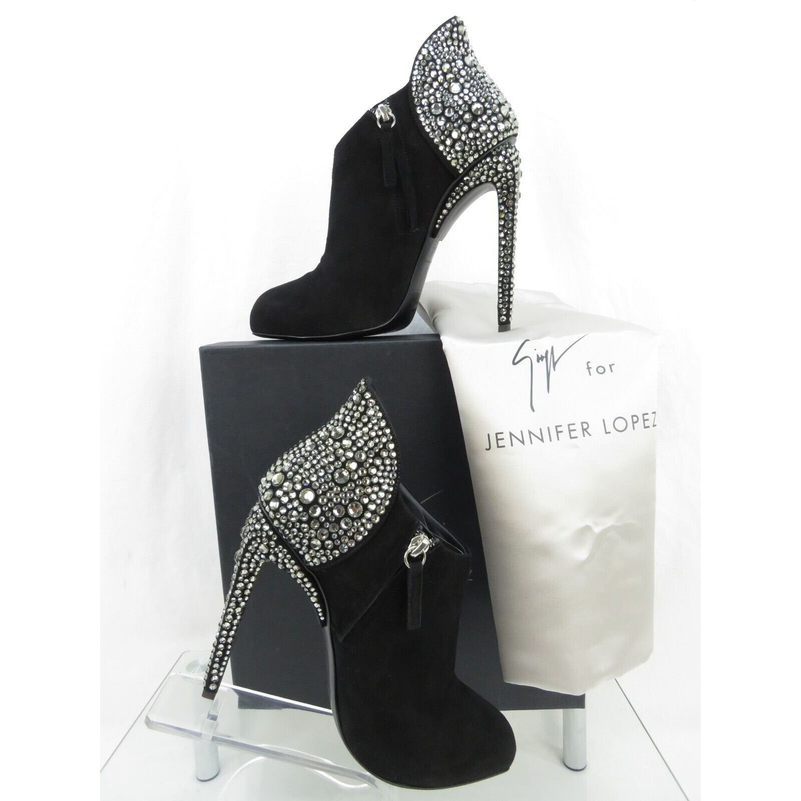 Giuseppe Zanotti LOPEZ FRIDA 120 BLACK SUEDE CRYSTALS ZIP BOOTIE PUMPS 40 Size US 10 / IT 40 - 5 Thumbnail