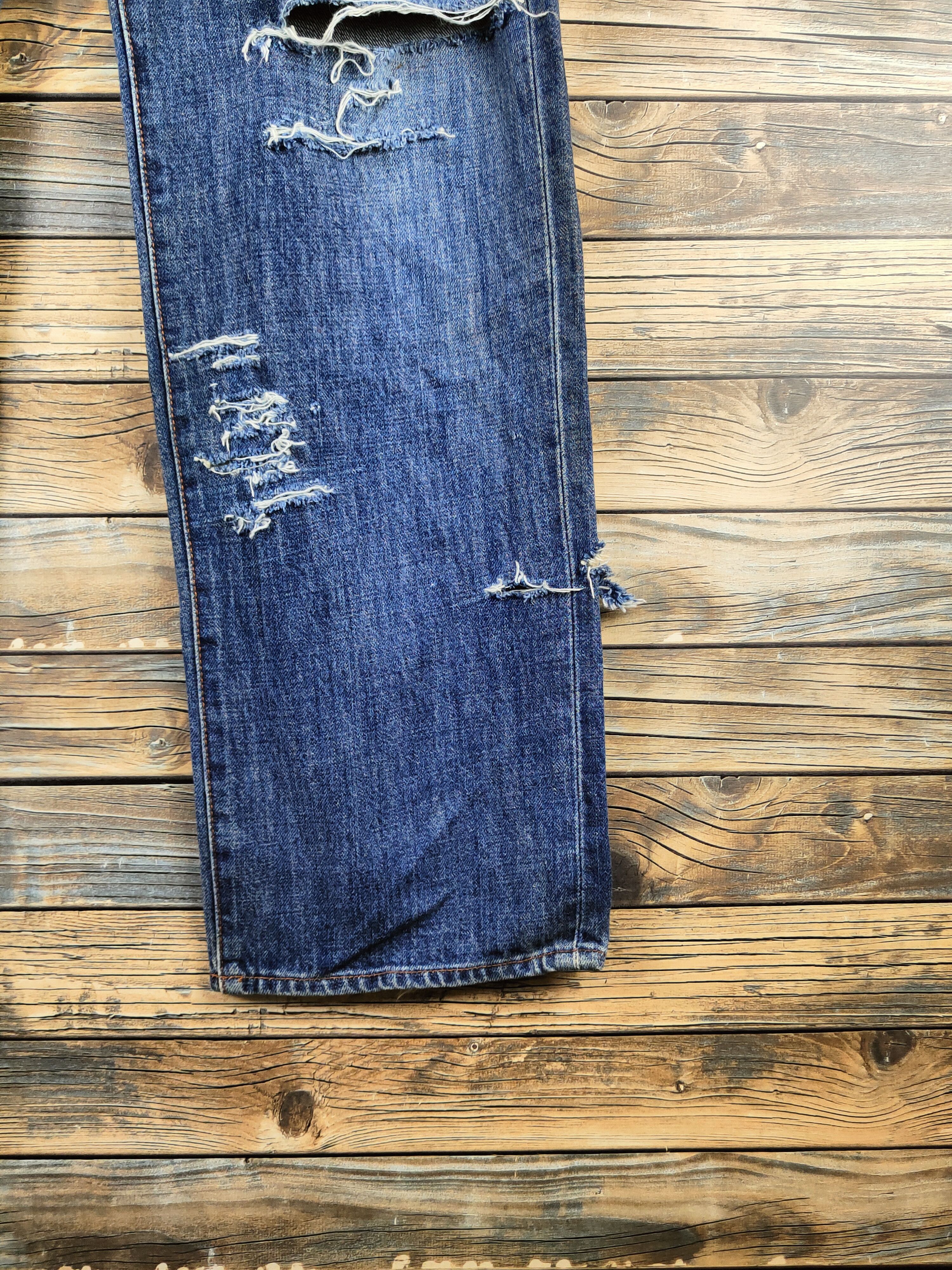 Japanese Brand DL Gold Rush Dark Blue Distressed Ripped Jeans #46-898 Size US 30 / EU 46 - 6 Thumbnail