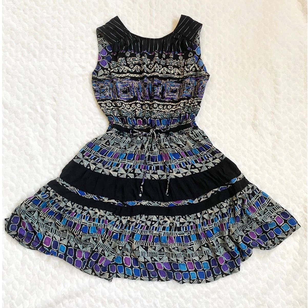 Vintage VTG Carole Little 90’s Graphic Design Flare Dress Stretch Size L / US 10 / IT 46 - 1 Thumbnail