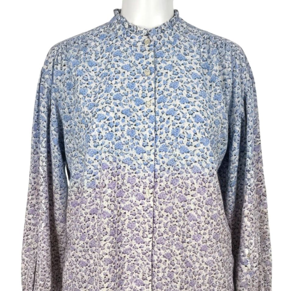Vintage VINTAGE Style&co Shirt Womens M Blue Purple Floral Cotton Blend Tunic Long Sleeve Cottagecore Fall Spring Summer Winter Casual Size M / US 6-8 / IT 42-44 - 2 Thumbnail