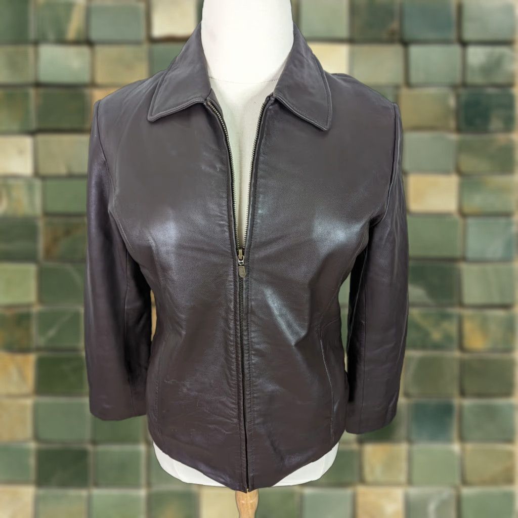 Vintage VINTAGE Brown Soft Leather Moto Biker Motorcycle Full Zip Women's Large Jacket Size L / US 10 / IT 46 - 1 Thumbnail