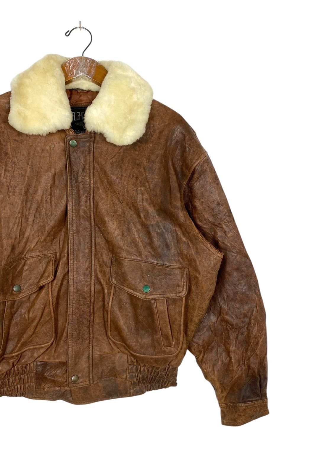 Vintage Rare‼️ Vintage Stylish Leather Flight Jacket Sherpa Collar Size US L / EU 52-54 / 3 - 3 Thumbnail