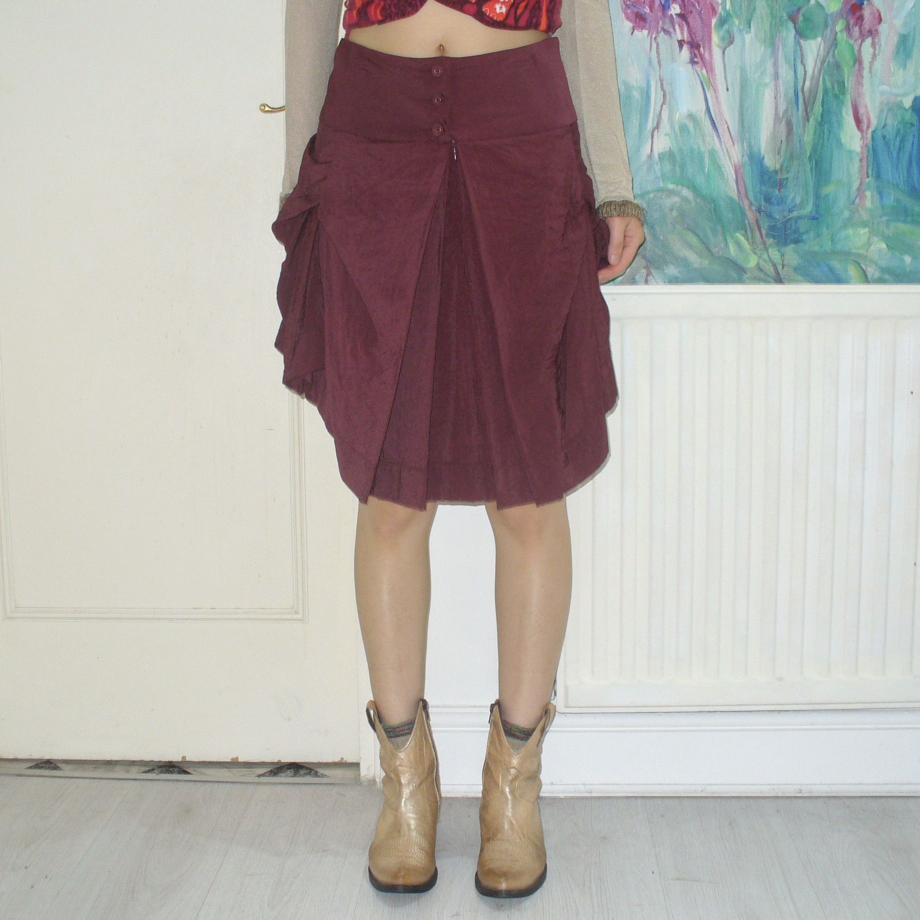 Other Japanese preloved burgundy deconstructed skirt Size 28" / US 6 / IT 42 - 2 Thumbnail