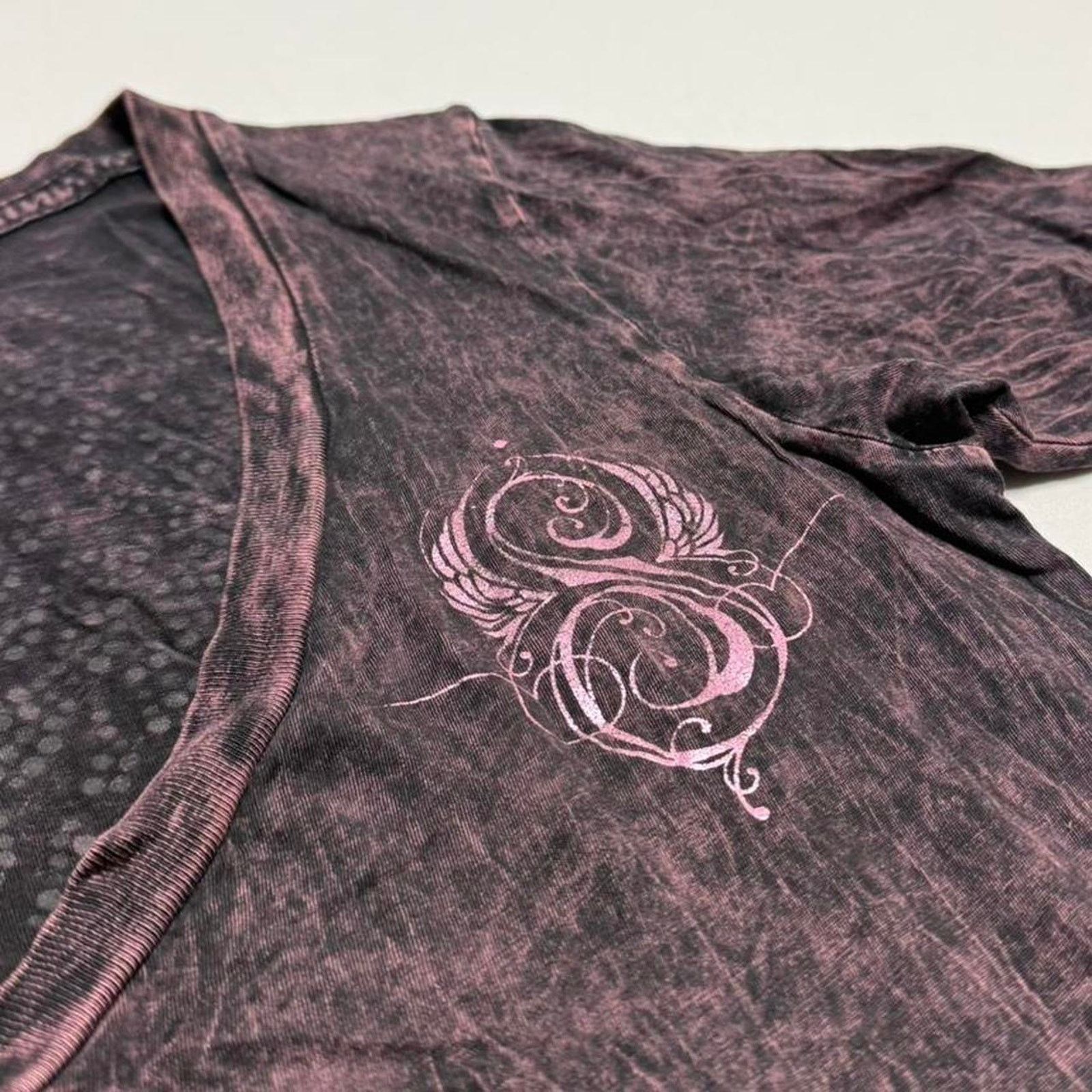 Affliction Sinful black & purple tie-dye babytee rhinestone wing design Size M / US 6-8 / IT 42-44 - 6 Thumbnail