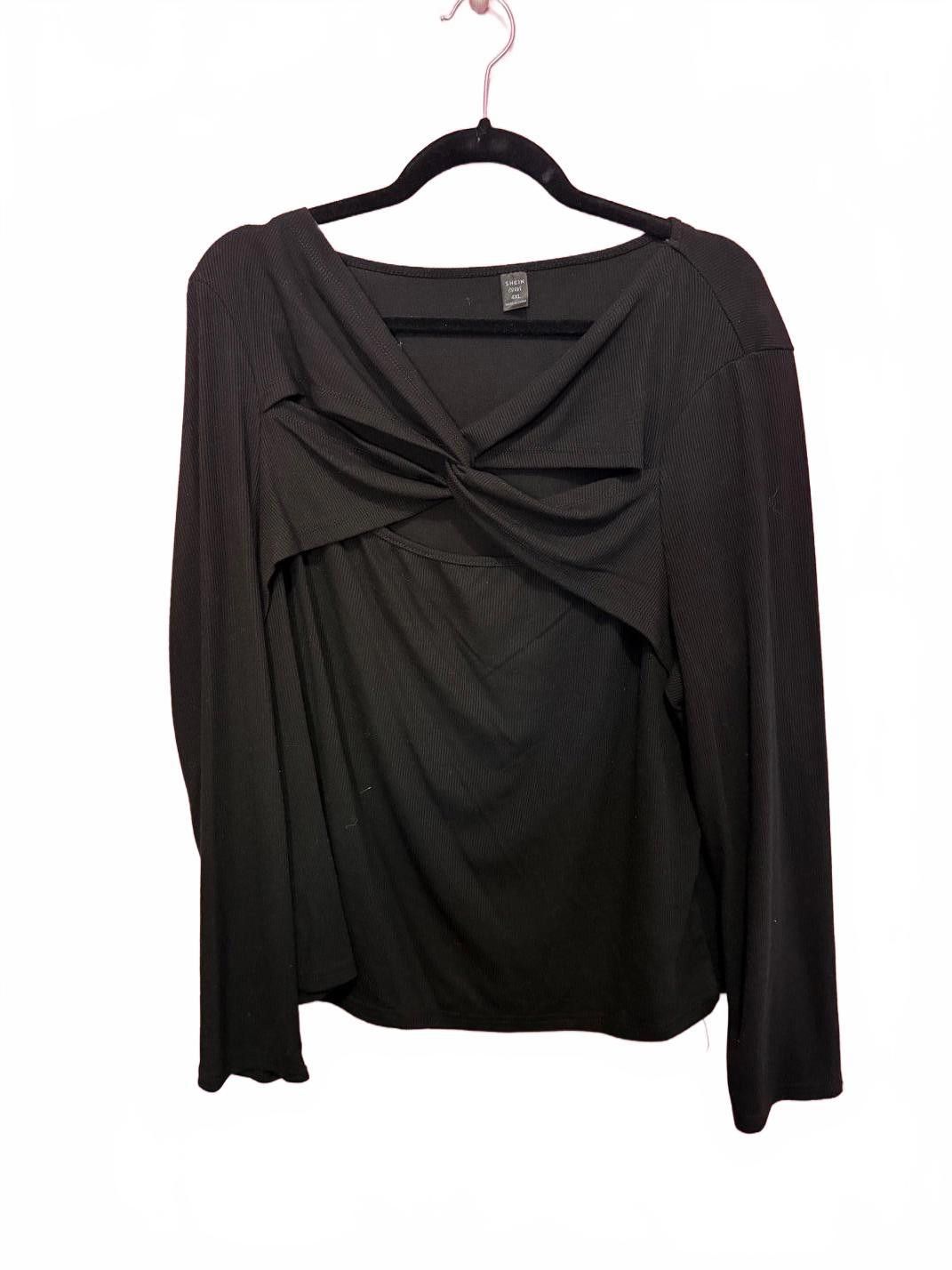 Designer Stylish Black Long Sleeve Top with Twisted Detail Size 4XL / US 24-26 - 2 Thumbnail