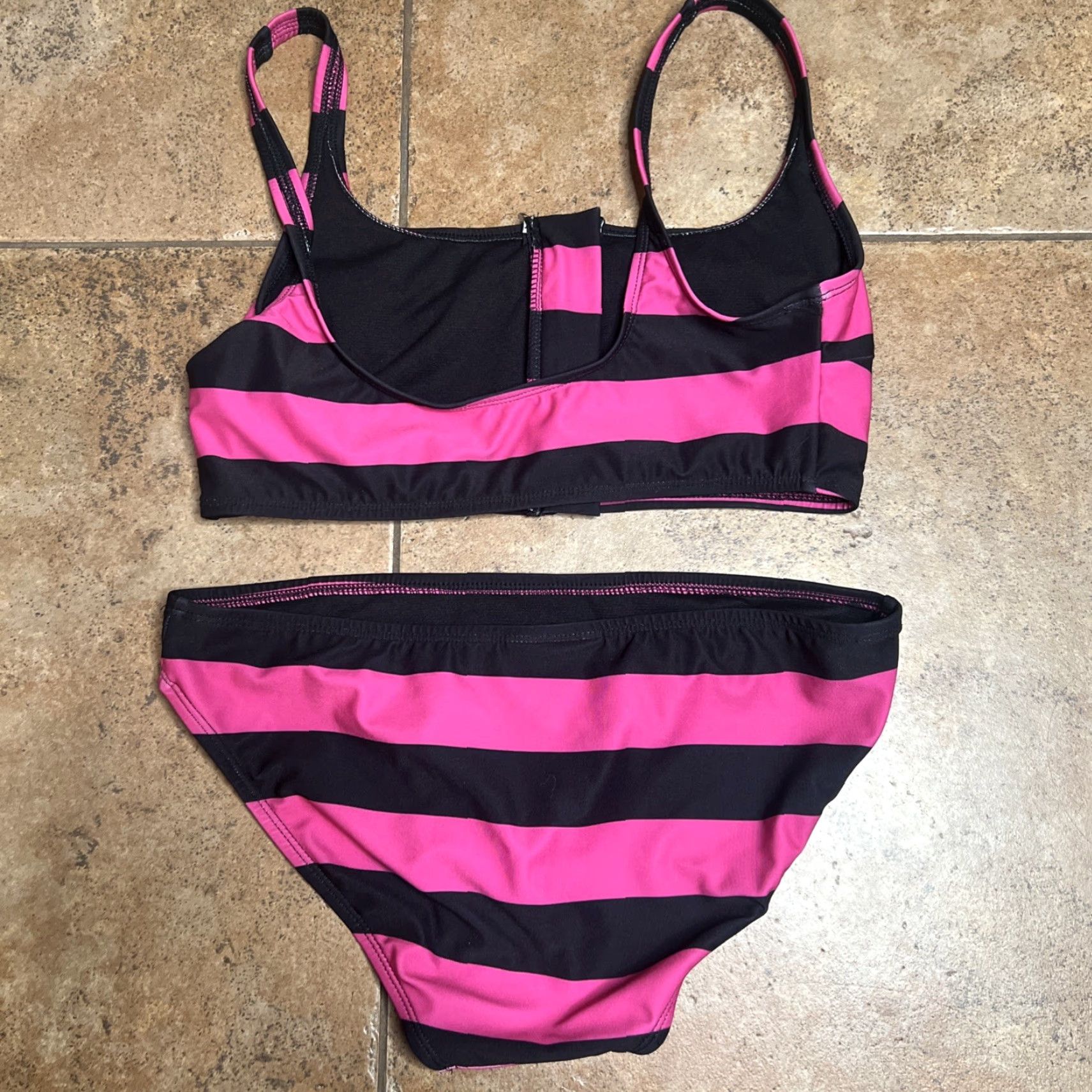 Michael Kors Michael Kors Womens Zip-Front Bikini Top Pink Stripe Large Plus Bottoms Size L / US 10 / IT 46 - 4 Thumbnail