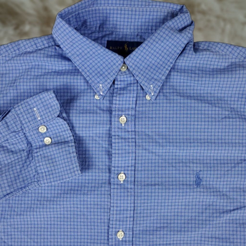 Ralph Lauren Ralph Lauren Dress Shirt Mens Size 17.5 Blue Plaid Long Sleeve Button-Up Size 46R - 1 Thumbnail