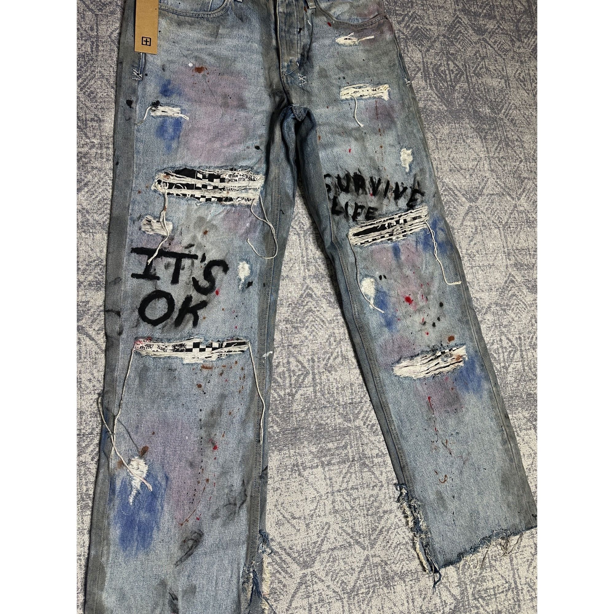 Ksubi Custom Embellished Distressed Paint Stained dyed treated Ksu Size US 31 - 2 Thumbnail