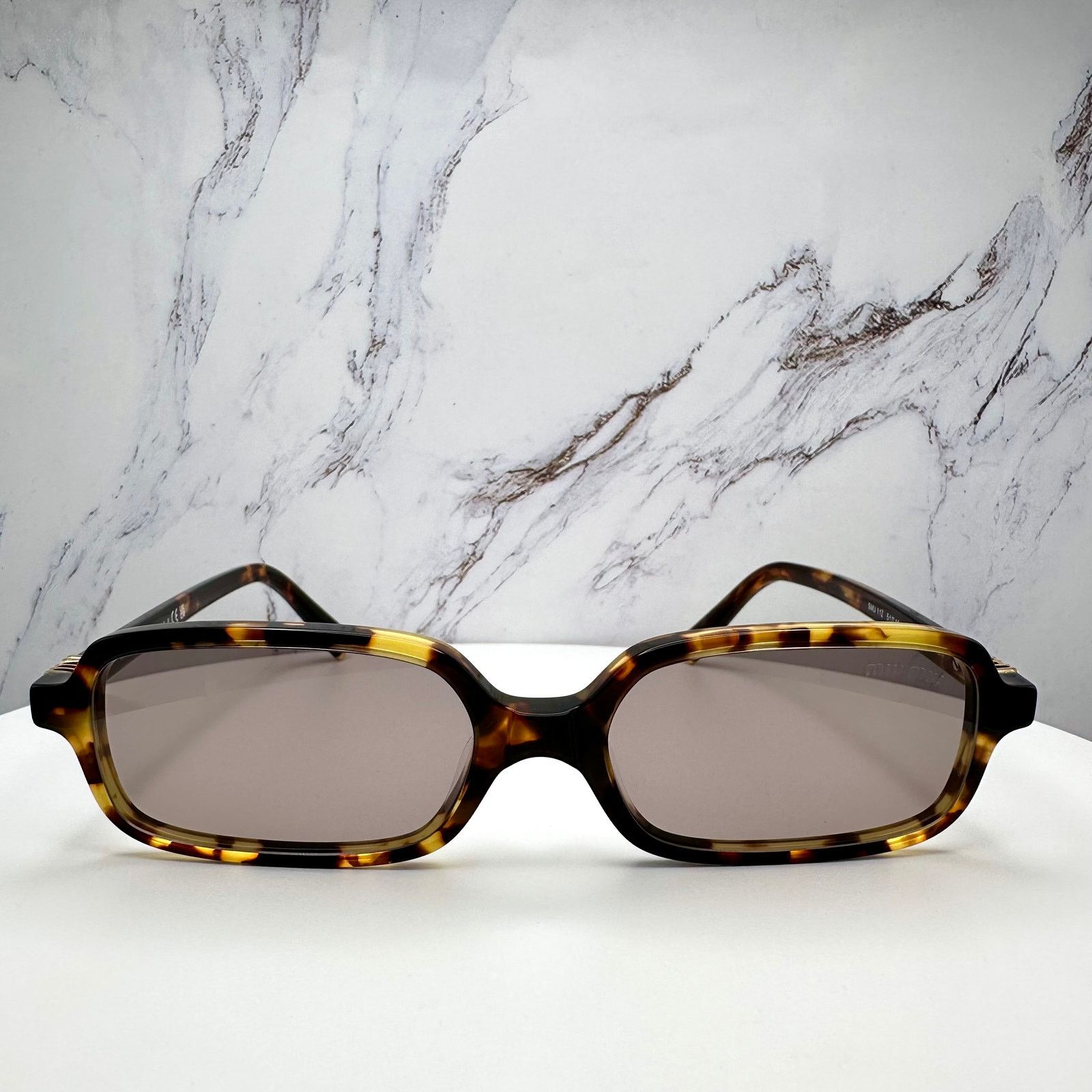 Miu Miu New MIU MIU Sunglasses Brown Tortoise Rectangular Gold Logo Size ONE SIZE - 2 Thumbnail