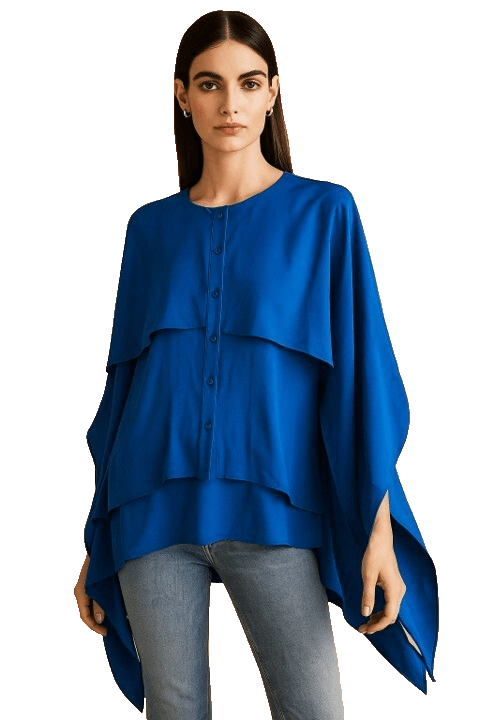 Prabal Gurung Prabal Gurung Blouse 8 Blue Asym Button Down Draped Sleeve Size M / US 6-8 / IT 42-44 - 1 Thumbnail