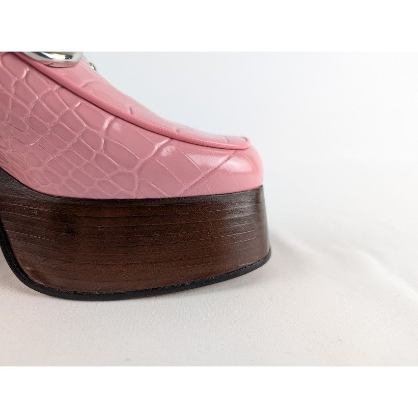 Gucci o1rshd1 Croc-Effect Leather Platform Pumps in Pink Size US 8.5 / IT 38.5 - 4 Thumbnail