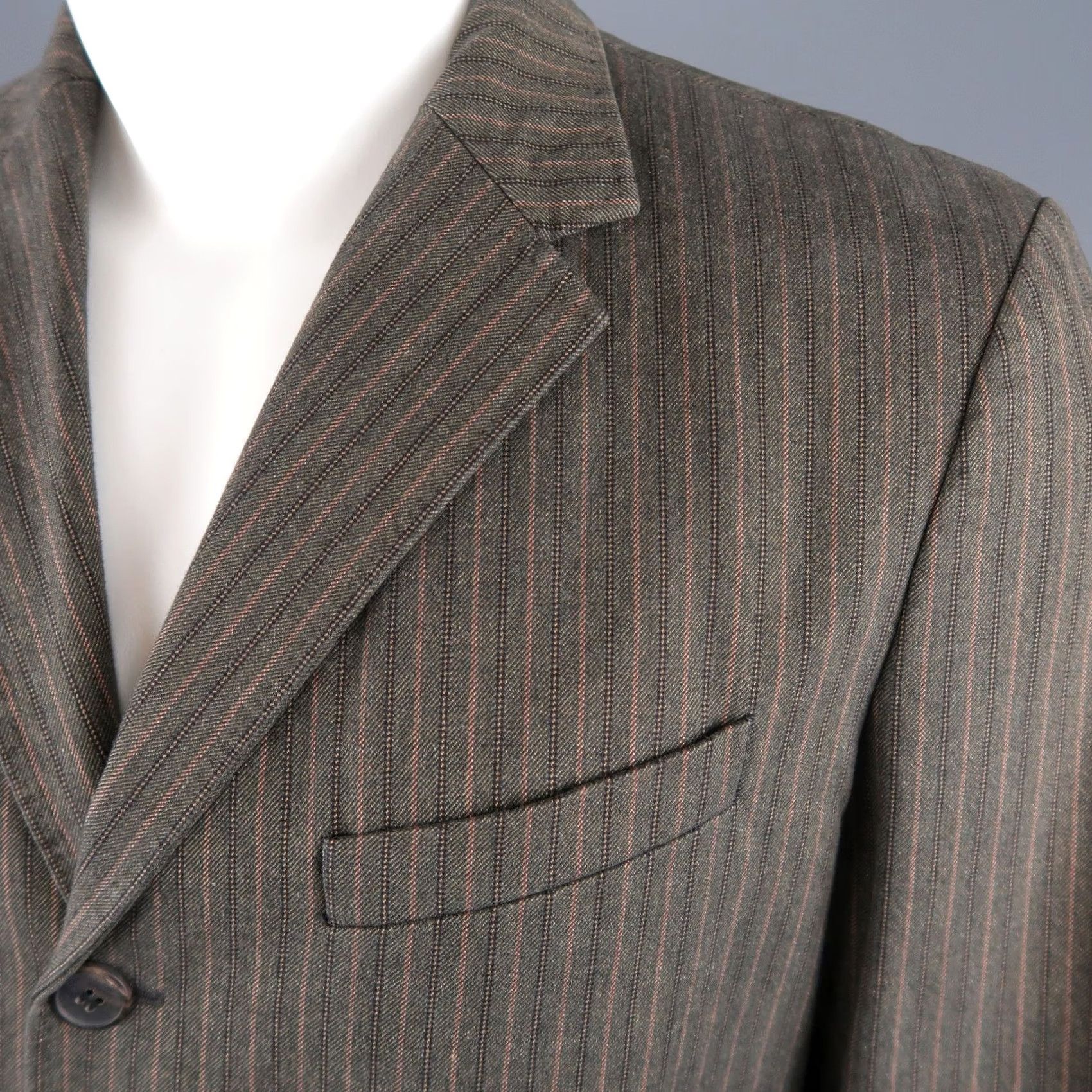 Dries Van Noten DRIES VAN NOTEN Sport Coat Size 38 Brown Cotton Herringbone Stripe Mens Size US XXS / EU 40 - 2 Thumbnail