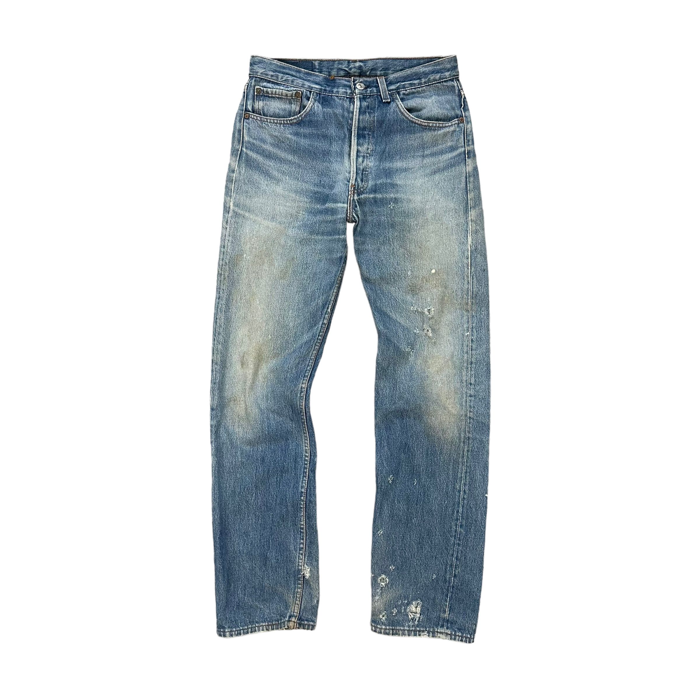 Levi's Vintage Clothing TRASHED🔥 LEVIS 501 FLY BUTTON DISTRESS DENIM PANT #8098-203 Size US 31 - 1 Thumbnail