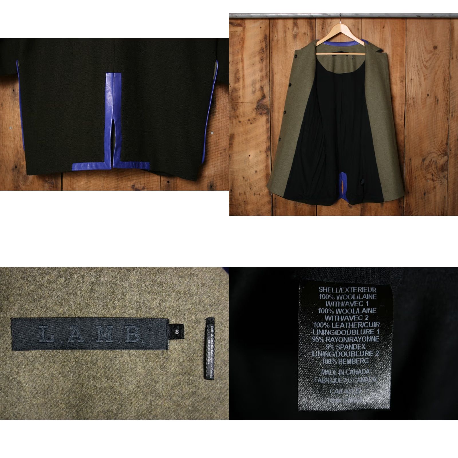 L.A.M.B. L.A.M.B. Coat Wool Dark Green Ultramarine Leather Trimmed Coat Sz. 8 Women Overcoat Mid-Length 33.5" XS? Size M / US 6-8 / IT 42-44 - 8 Thumbnail