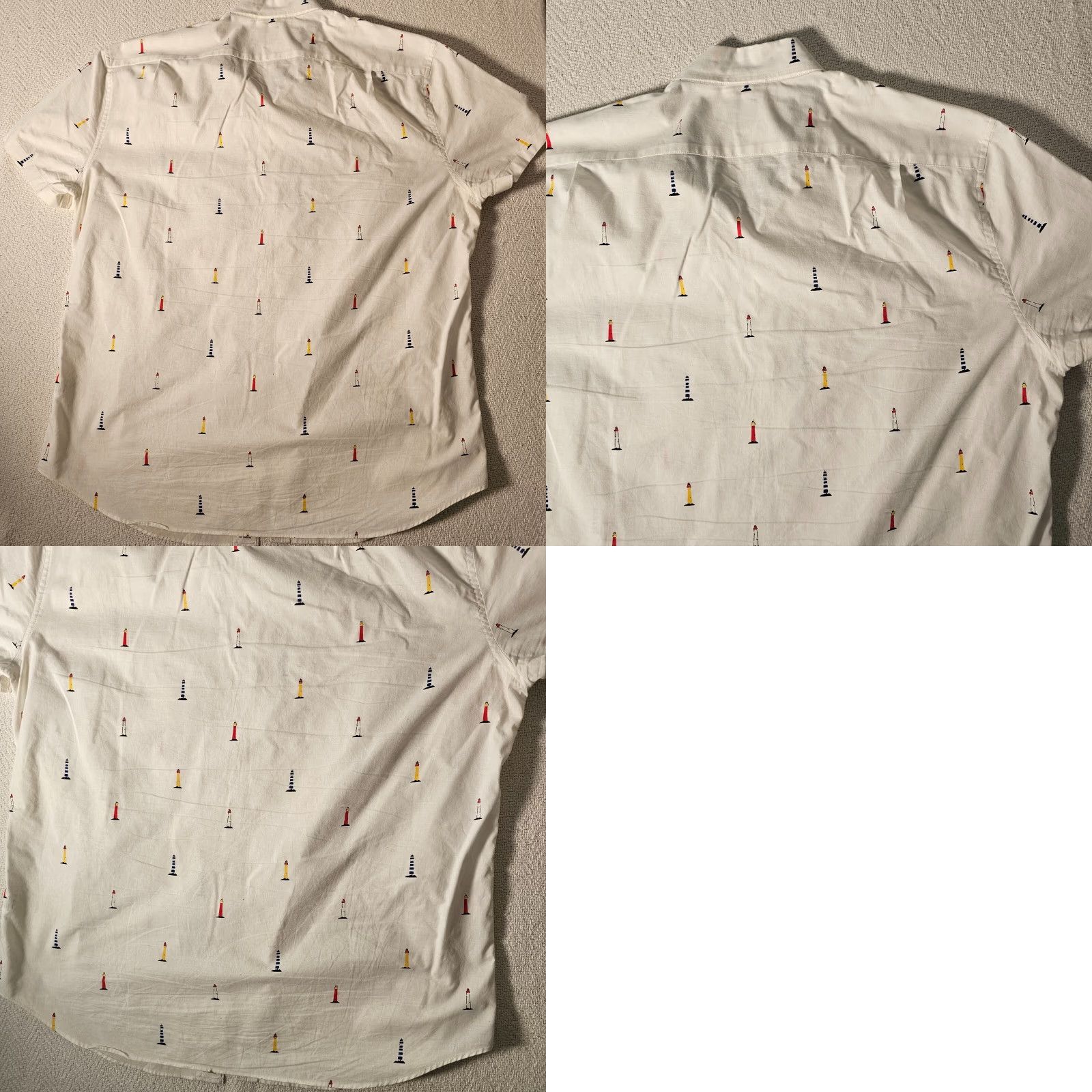 J.Crew J.Crew Mens Large Short Sleeve Button Up Shirt Light House Logo Colorful Preppy Logo All Over Print White Cotton Button-Up Casual Mens L Size US L / EU 52-54 / 3 - 8 Thumbnail
