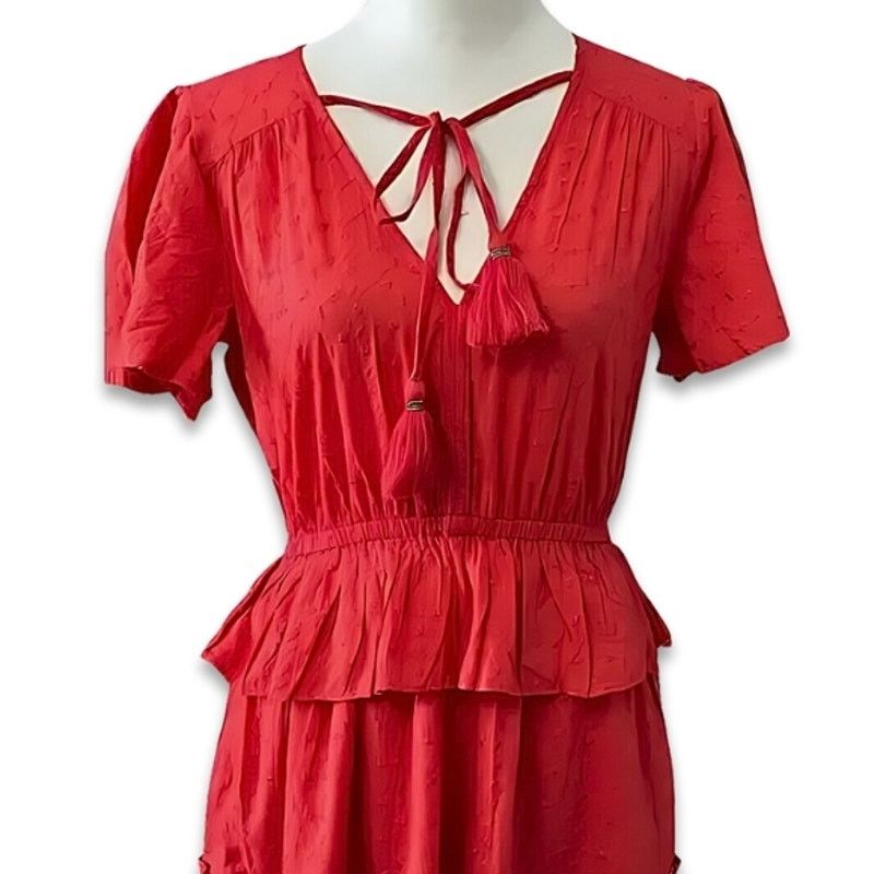 Other NSR Kailani Dress Tiered VNeck Eyelet Lace Cotton Red S NWOT Size S / US 4 / IT 40 - 2 Thumbnail