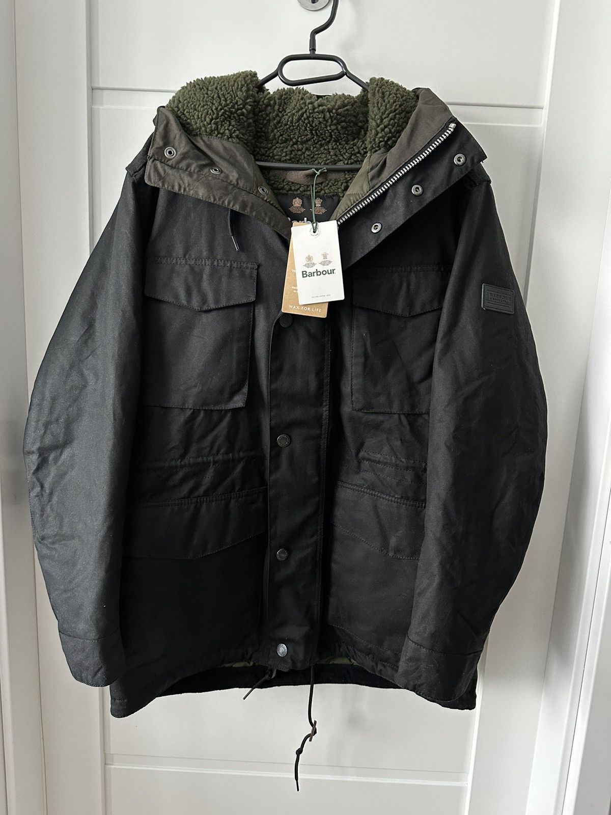 Image of Barbour Nautic Waxed Hooded Jacket Mwx1864Bk11 in Black, Men's (Size Small)